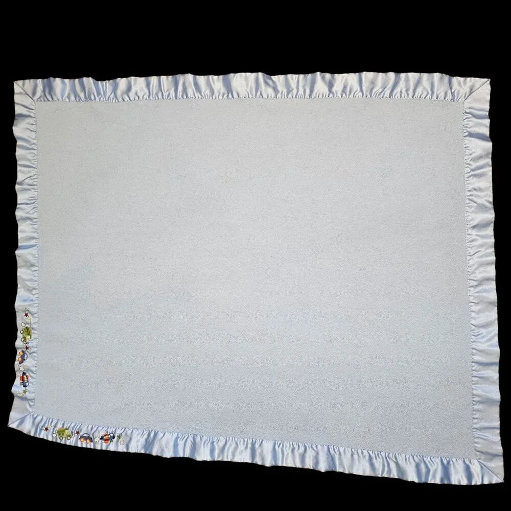 Parents Choice Blue‎ Baby Blanket Satin Trim Truck Car Plane Airplane Fleece